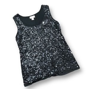 EUC Loft Black Sequin Tank XS